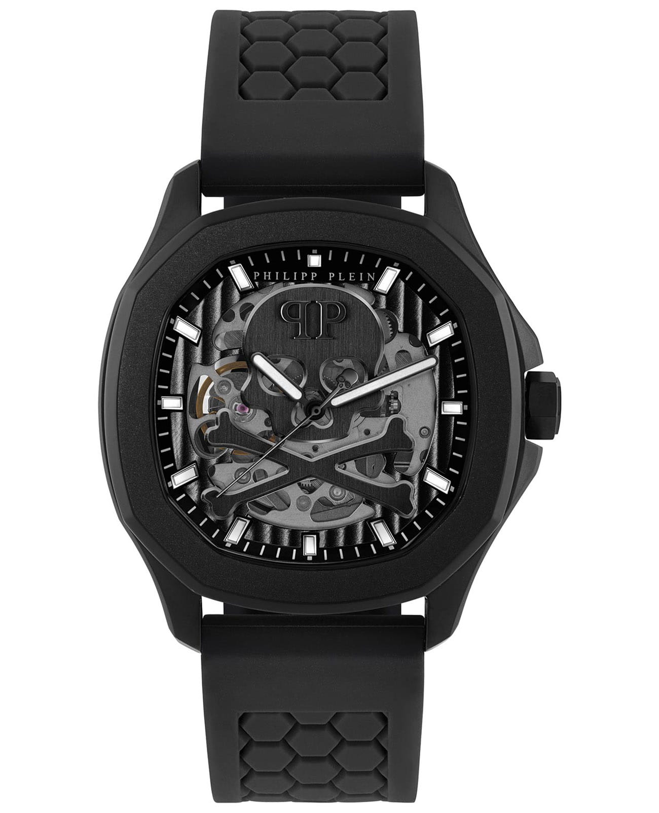 Philipp Plein Philipp Plein Plein Philipp PWRAA0923  PWRAA0923 механические мужские часы черный циферблат, браслет силикон — вид спереди