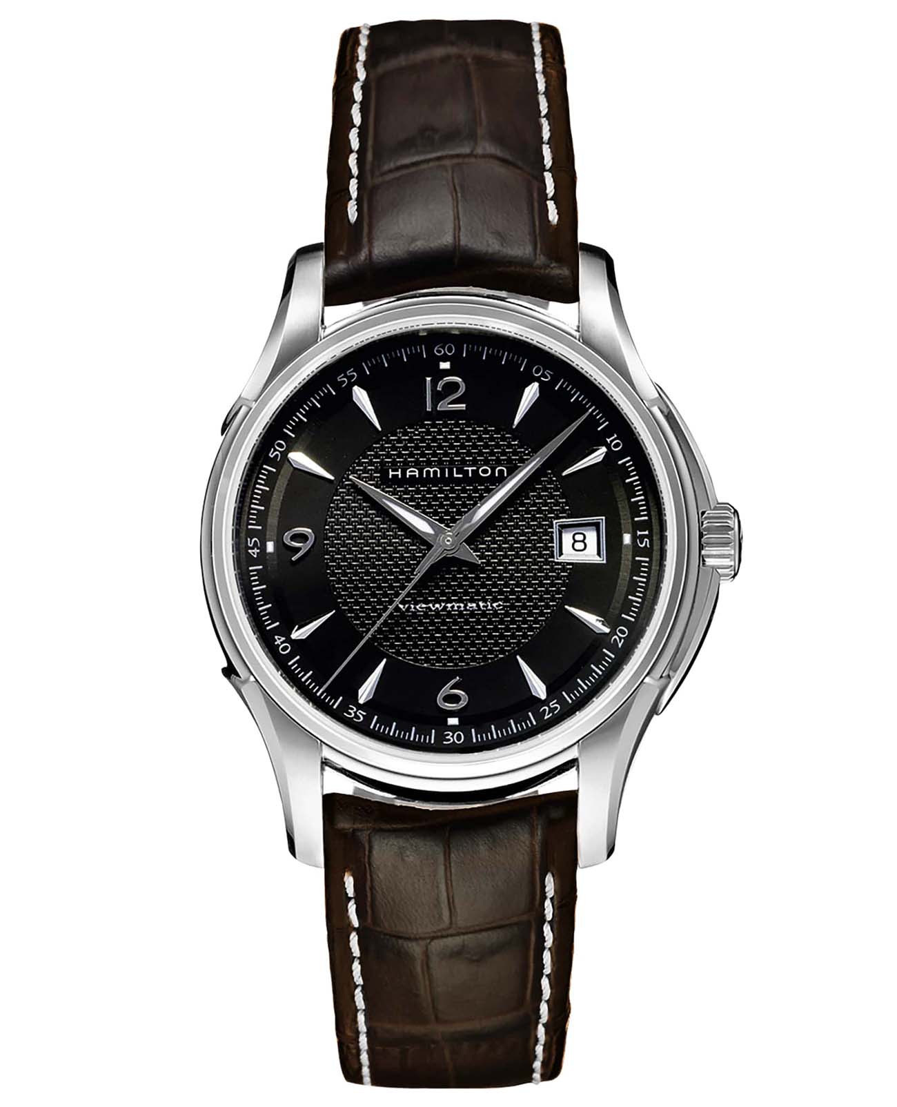 Hamilton Hamilton Jazzmaster Viewmatic Auto H32515535  H32515535 механические мужские часы черный циферблат, браслет кожаный — вид спереди