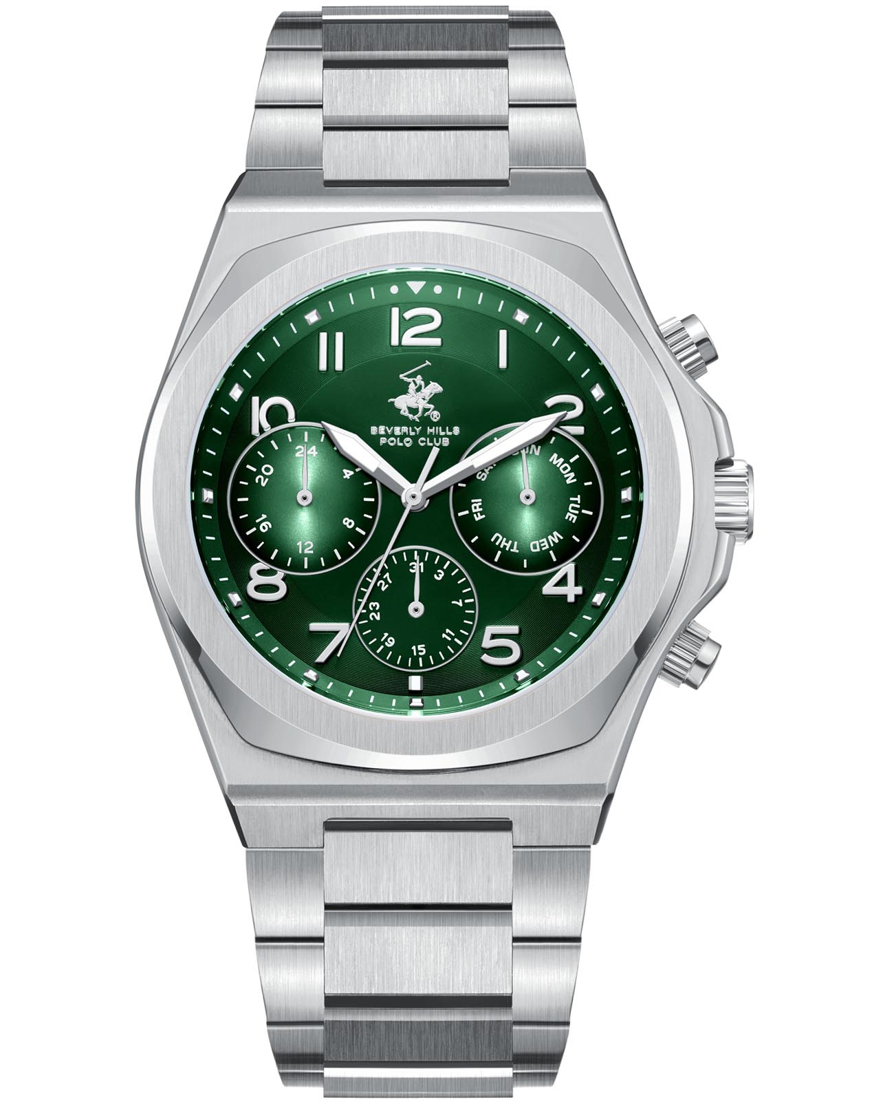 Beverly Hills Polo Club Beverly Hills Polo Club BP3777X.370  BP3777X.370 кварцевые мужские часы зеленый циферблат, браслет нержавеющая сталь — вид спереди