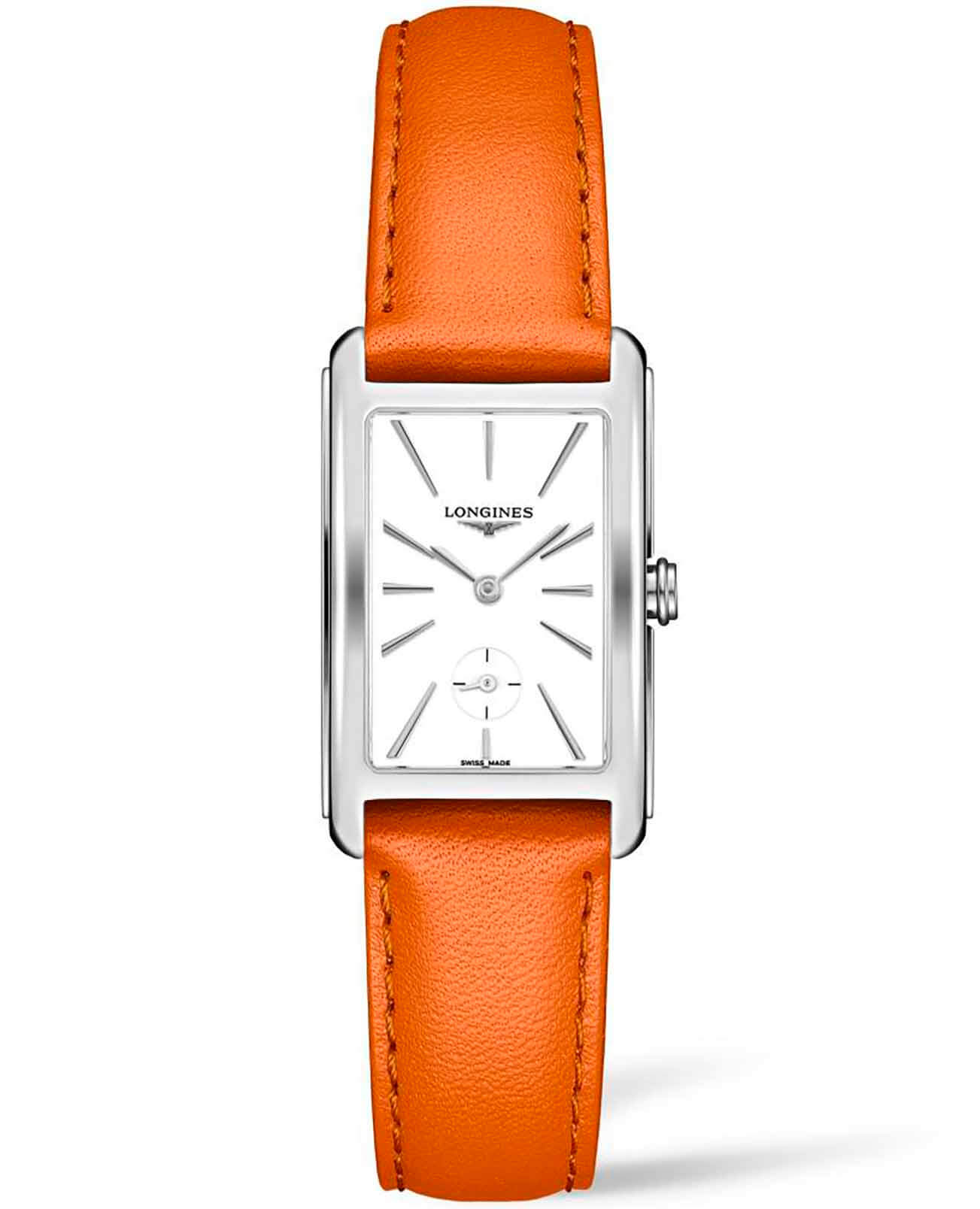 Longines Longines DolceVita L5.512.4.11.8  L55124118 кварцевые женские часы белый циферблат, браслет кожаный — вид спереди