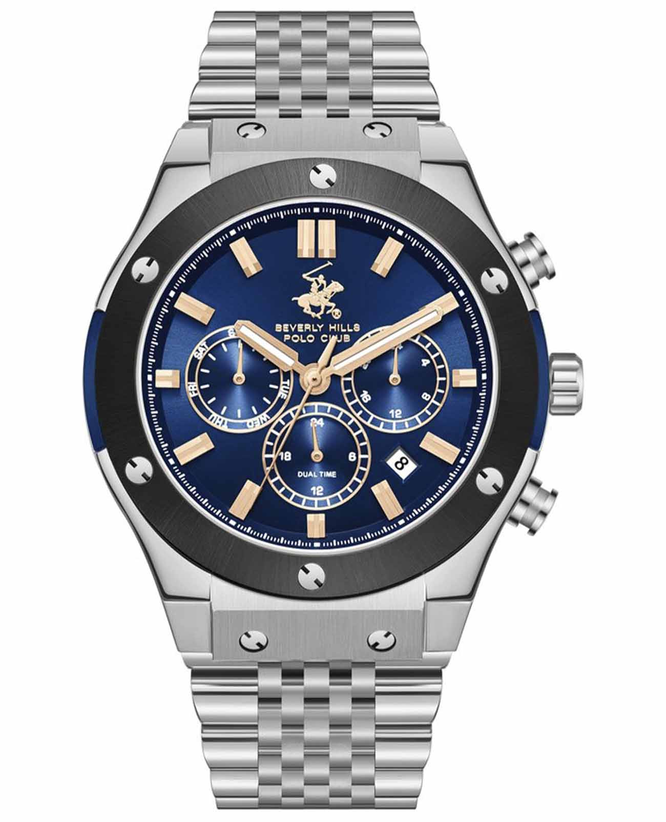 Beverly Hills Polo Club Beverly Hills Polo Club BP3773X.390  BP3773X.390 кварцевые мужские часы синий циферблат, браслет нержавеющая сталь — вид спереди