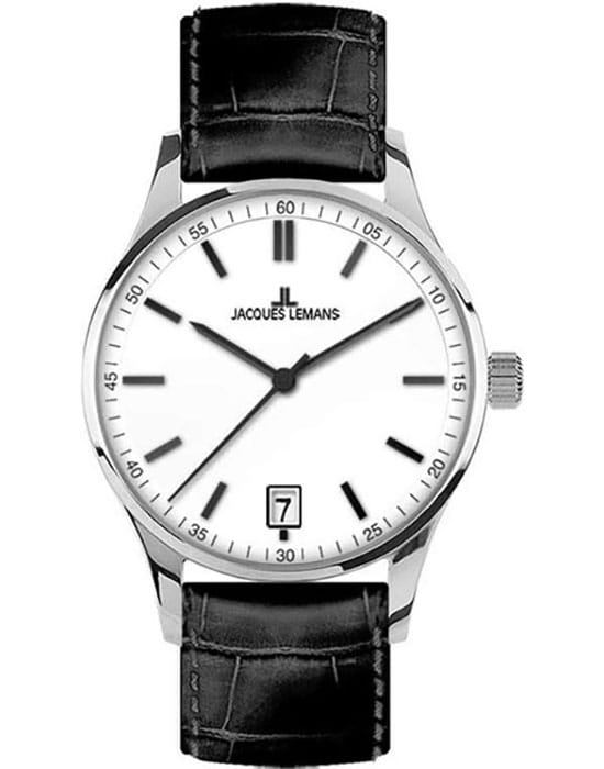 Jacques Lemans Jacques Lemans 1-2027B  1-2027B кварцевые женские часы белый циферблат, браслет кожаный — вид спереди