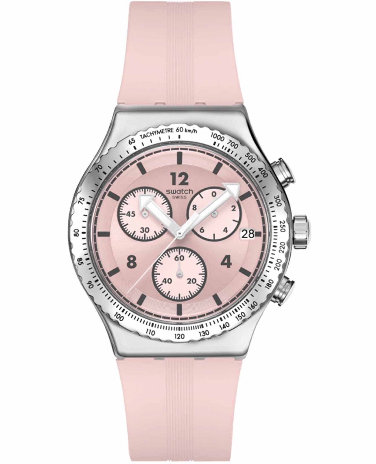 Swatch Swatch I New Chrono YVS532  YVS532 кварцевые мужские часы розовый циферблат, браслет резина — вид спереди
