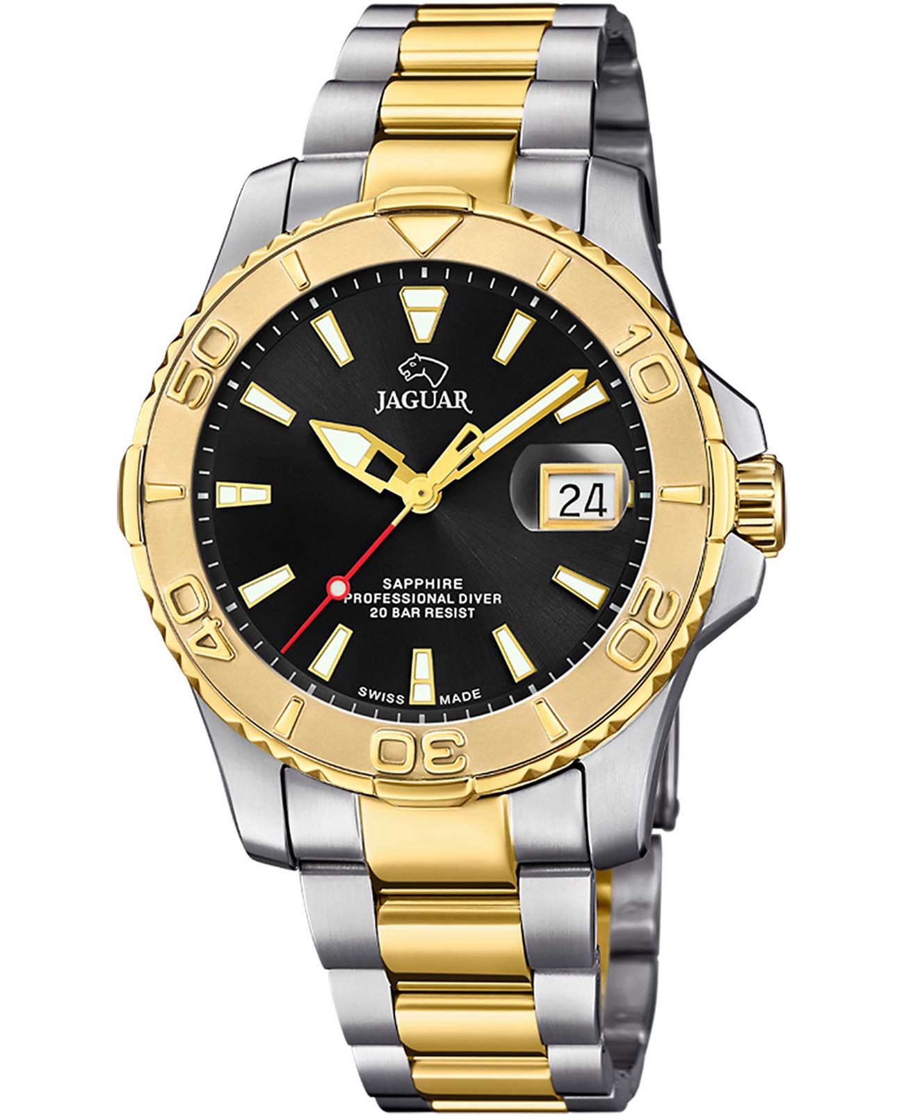 Jaguar Jaguar Couple Diver J970/3  J970/3 кварцевые мужские часы черный циферблат, браслет нержавеющая сталь с pvd-покрытием — вид спереди