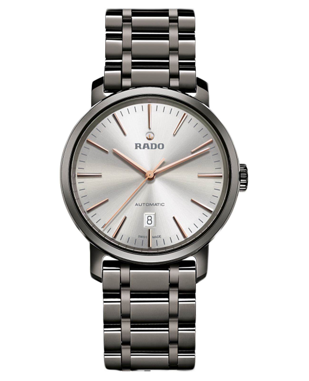 Rado Rado DiaMaster XL R14074102  R14074102 механические мужские часы серебристый циферблат, браслет керамика — вид спереди