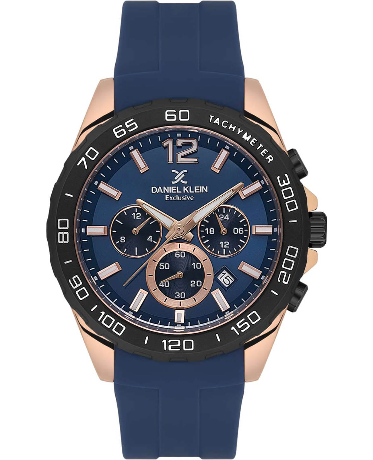 Daniel Klein Daniel Klein Exclusive DK.1.13742-5  DK.1.13742-5 кварцевые мужские часы синий циферблат, браслет силикон — вид спереди