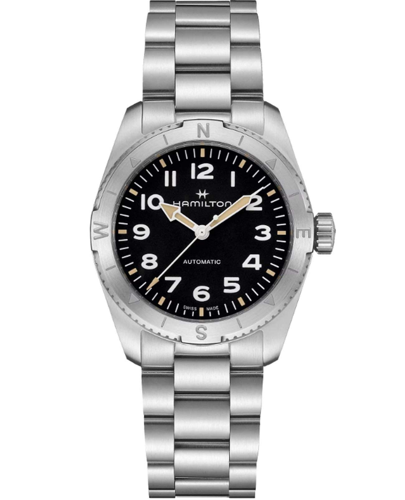 Hamilton Hamilton Khaki Field Expedition Auto H70225130  H70225130 механические мужские часы черный циферблат, браслет нержавеющая сталь — вид спереди
