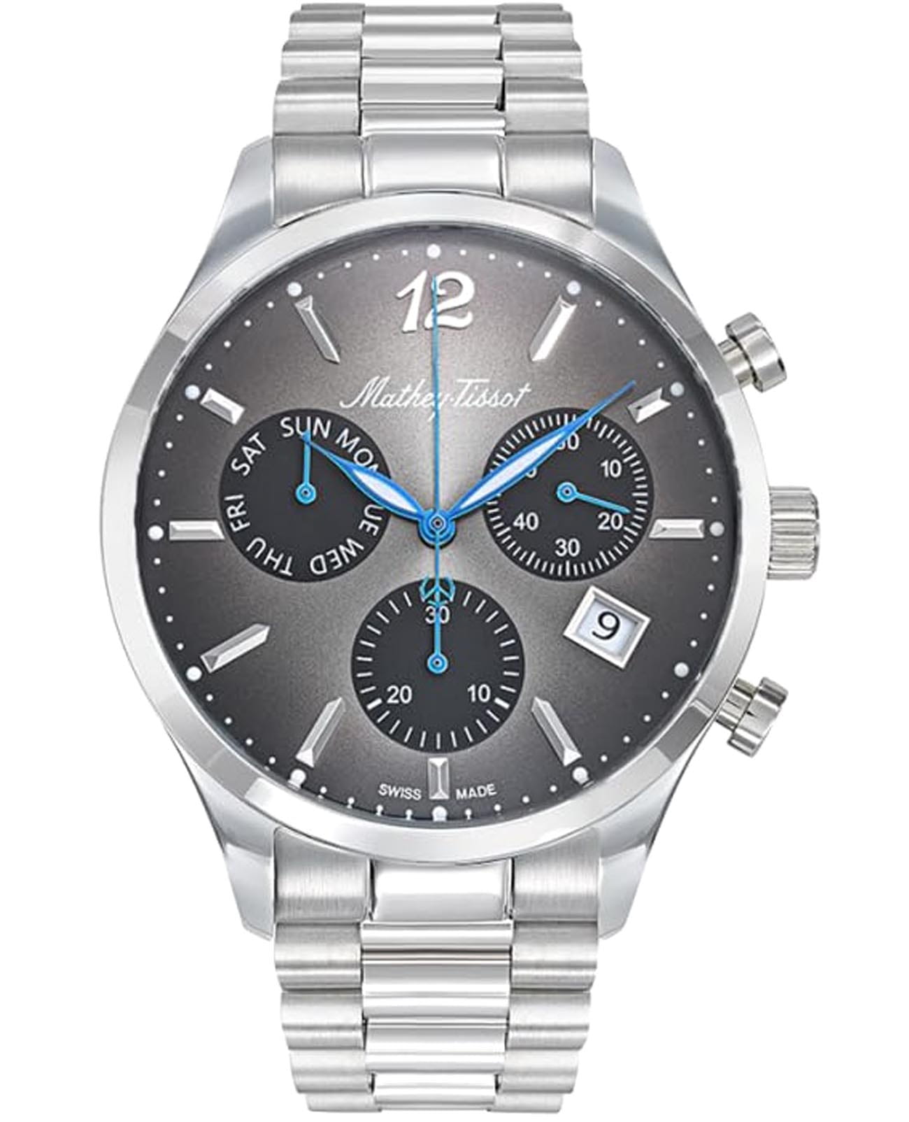 Mathey-Tissot Mathey-Tissot Urban H411CHAN  H411CHAN кварцевые мужские часы серый циферблат, браслет нержавеющая сталь — вид спереди