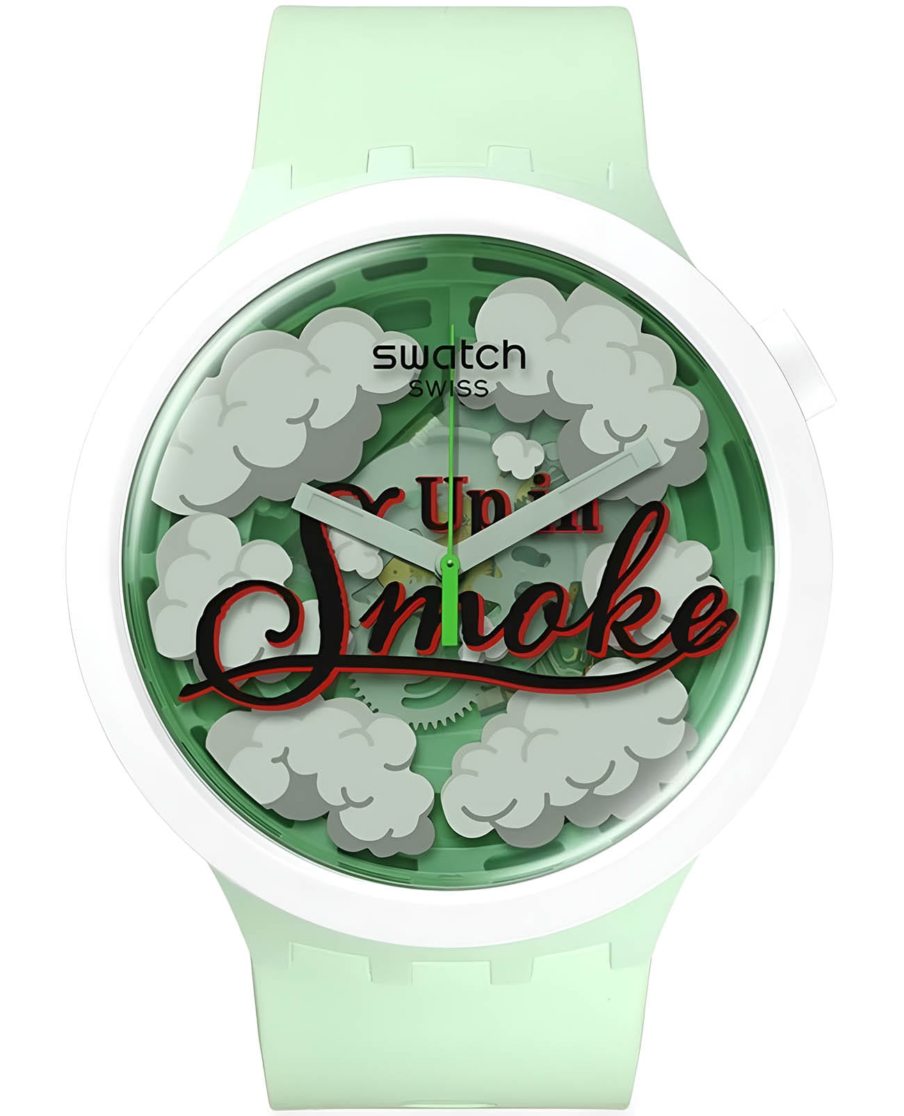 Swatch Swatch Big Bold Bioceramic Lacquered SB03Z103  SB03Z103 кварцевые мужские часы зеленый циферблат, браслет силикон — вид спереди