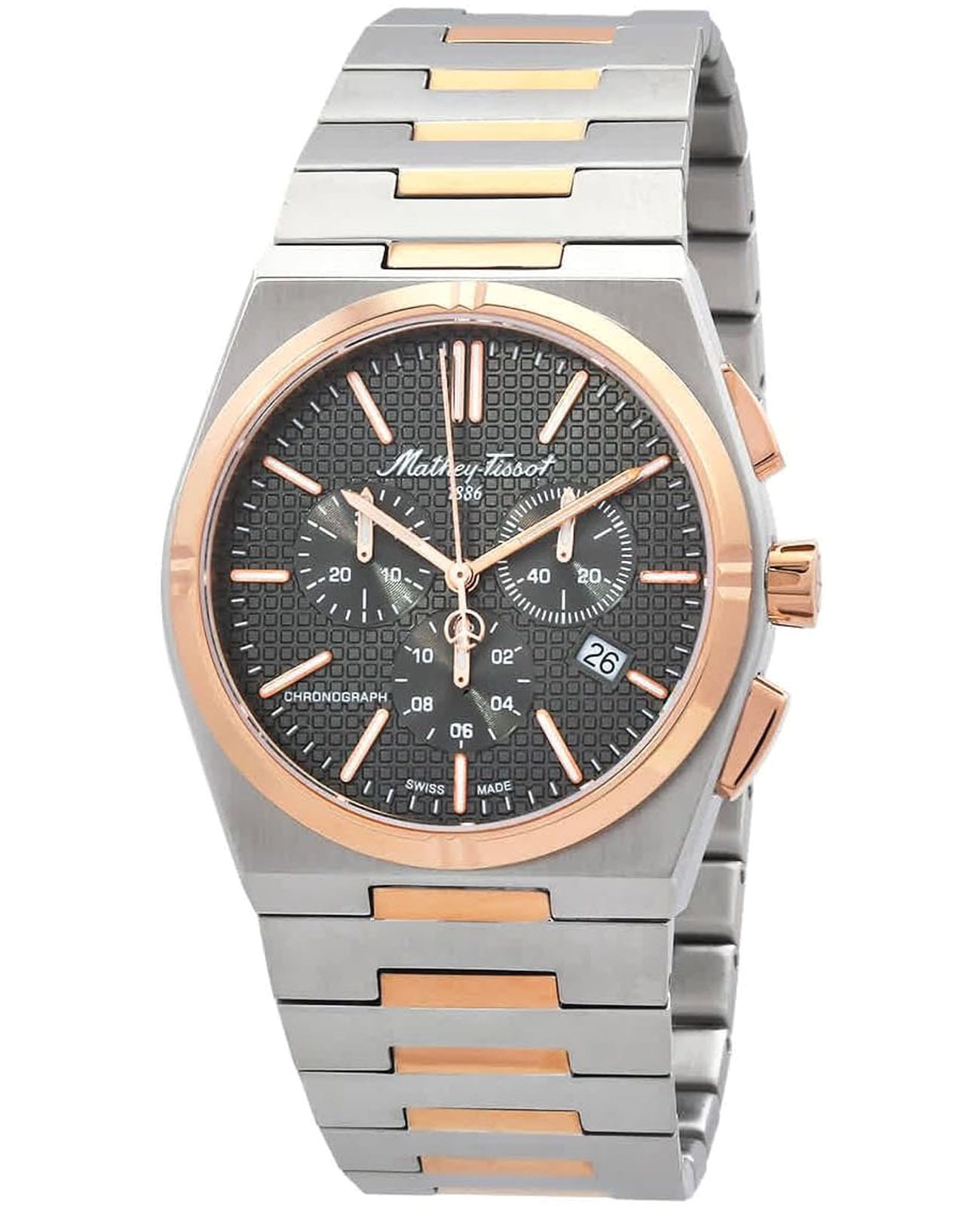 Mathey-Tissot Mathey-Tissot Zoltan H117CHRS  H117CHRS кварцевые мужские часы черный циферблат, браслет нержавеющая сталь с pvd-покрытием — вид спереди