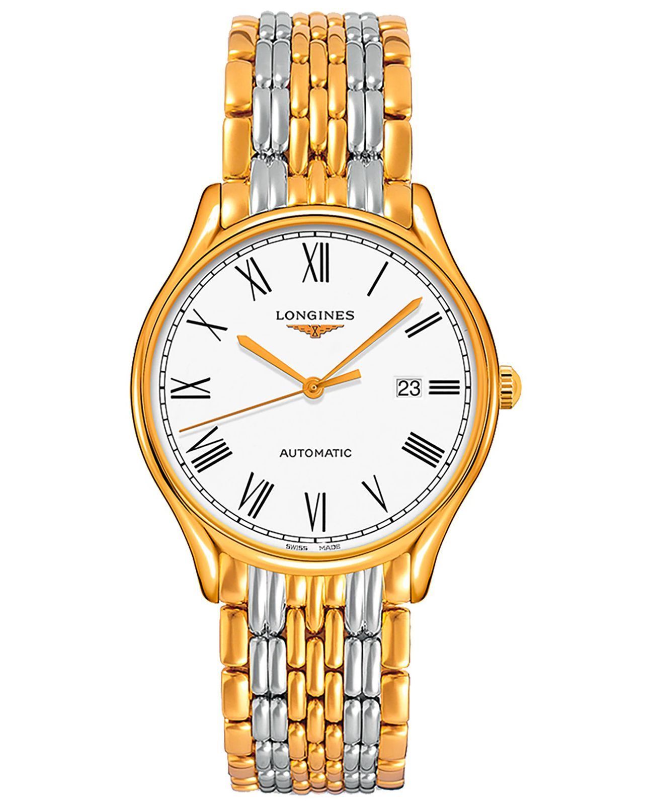 Longines Longines Lyre L4.961.2.11.7  L49612117 механические мужские часы белый циферблат, браслет сталь c pvd покрытием — вид спереди