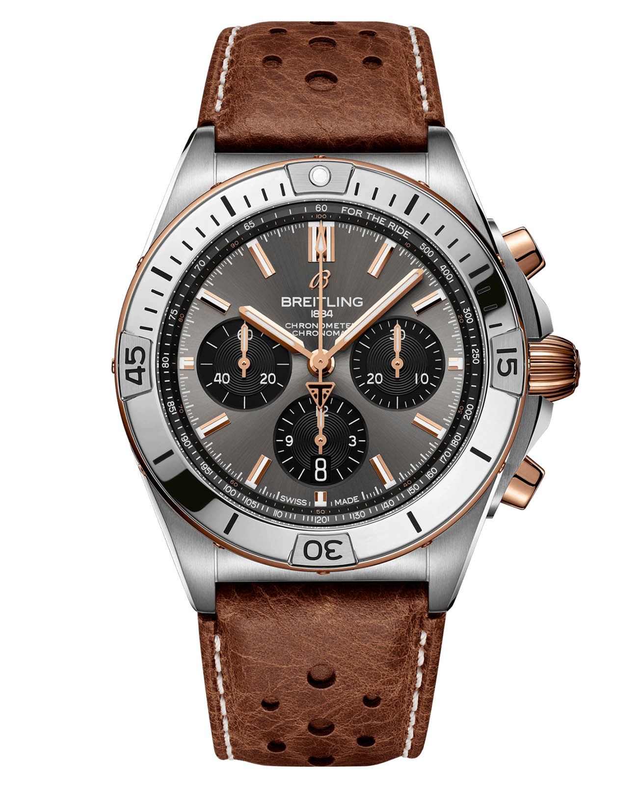 Breitling Breitling Chronomat B01 42 Triumph TB0134101M1X1  TB0134101M1X1 механические мужские часы серый циферблат, браслет кожаный — вид спереди