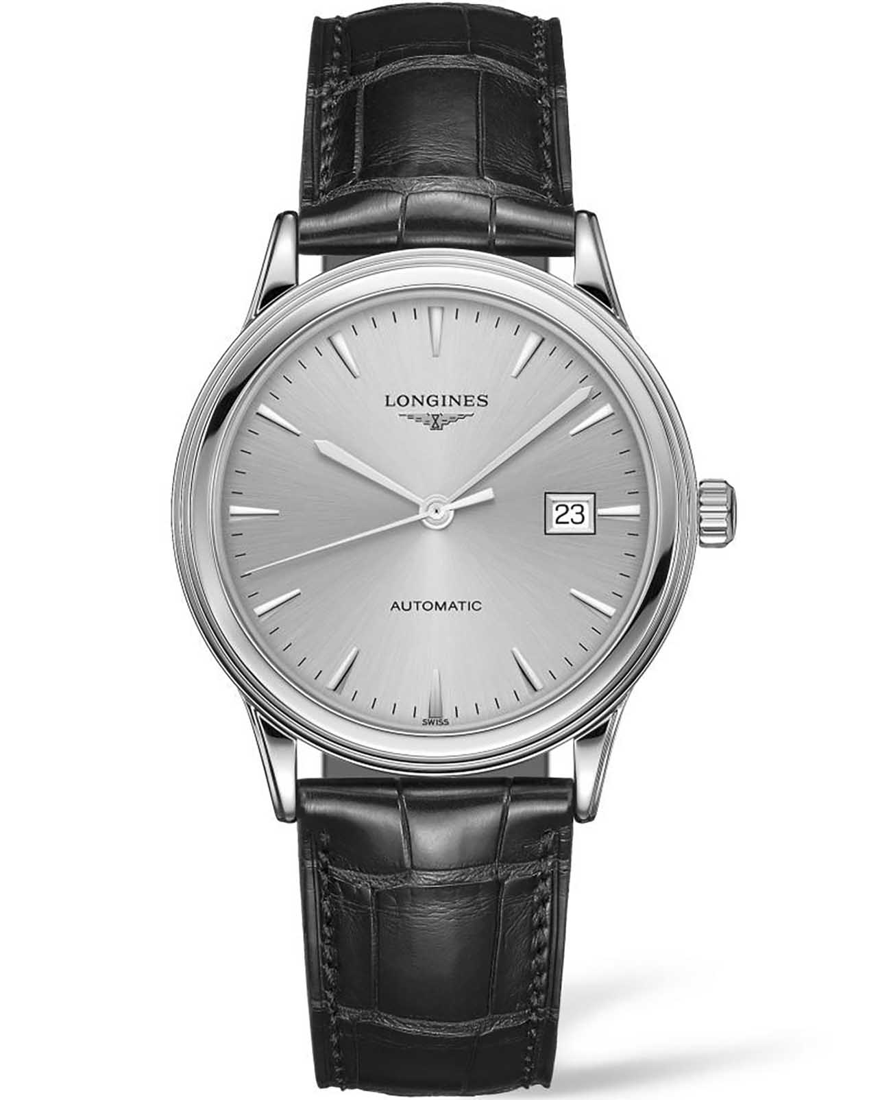 Longines Longines Flagship L4.984.4.72.2  L49844722 механические мужские часы серебристый циферблат, браслет кожаный — вид спереди