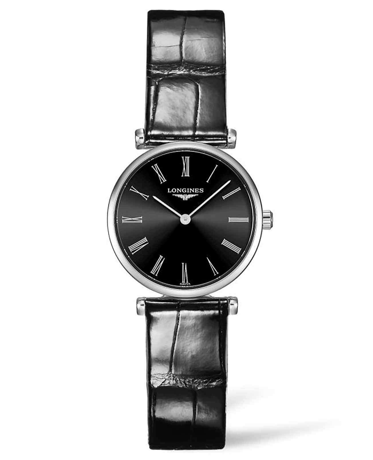 Longines Longines La Grande Classique L4.209.4.51.2  L42094512 кварцевые женские часы черный циферблат, браслет кожаный — вид спереди