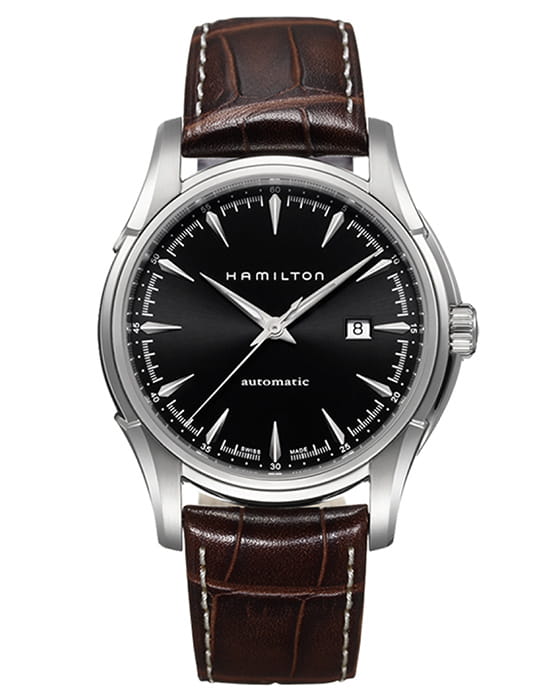 Hamilton Hamilton Jazzmaster Viewmatic Auto H32715531  H32715531 механические мужские часы черный циферблат, браслет кожаный — вид спереди