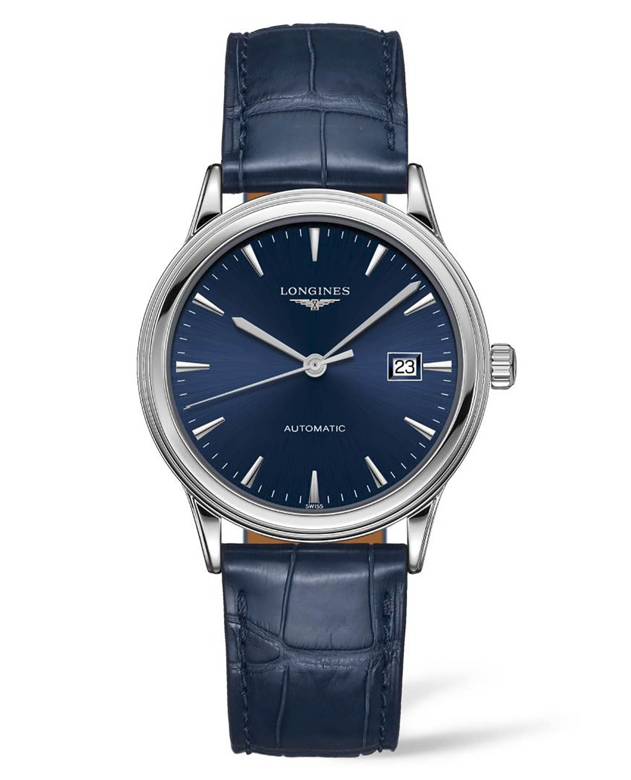 Longines Longines Flagship L4.984.4.92.2  L49844922 механические мужские часы синий циферблат, браслет кожаный — вид спереди