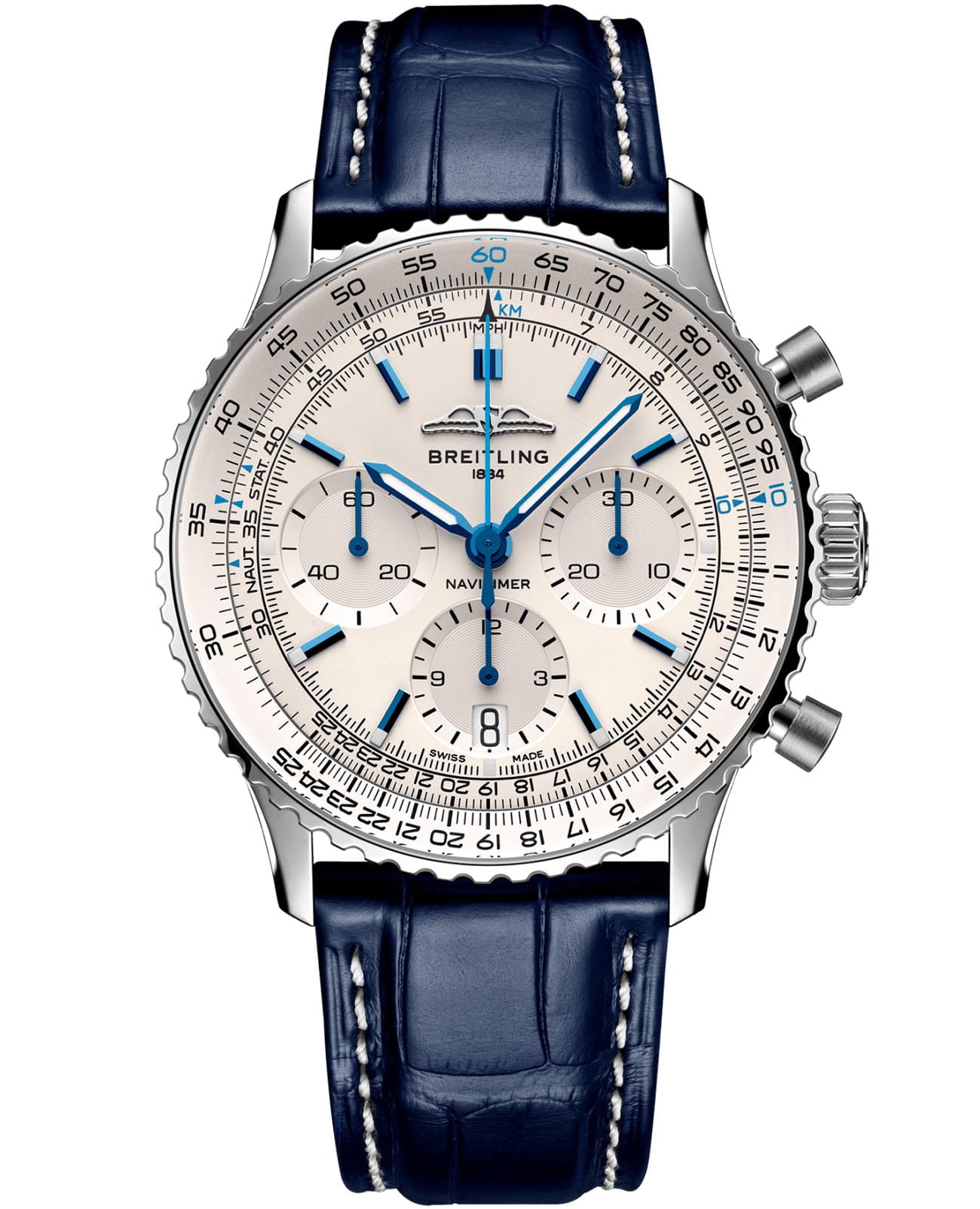 Breitling Breitling Navitimer B01 Chronograph 41 AB0139A71G1P1  AB0139A71G1P1 механические мужские часы белый циферблат, браслет кожаный — вид спереди