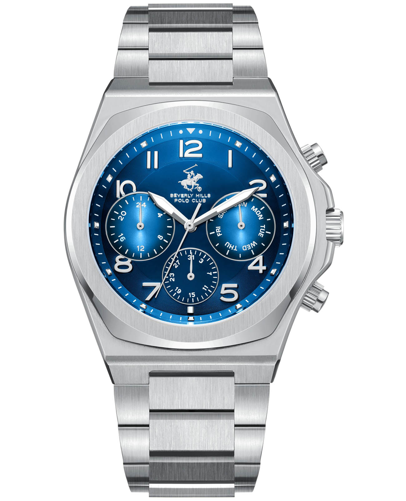 Beverly Hills Polo Club Beverly Hills Polo Club BP3777X.390  BP3777X.390 кварцевые мужские часы синий циферблат, браслет нержавеющая сталь — вид спереди