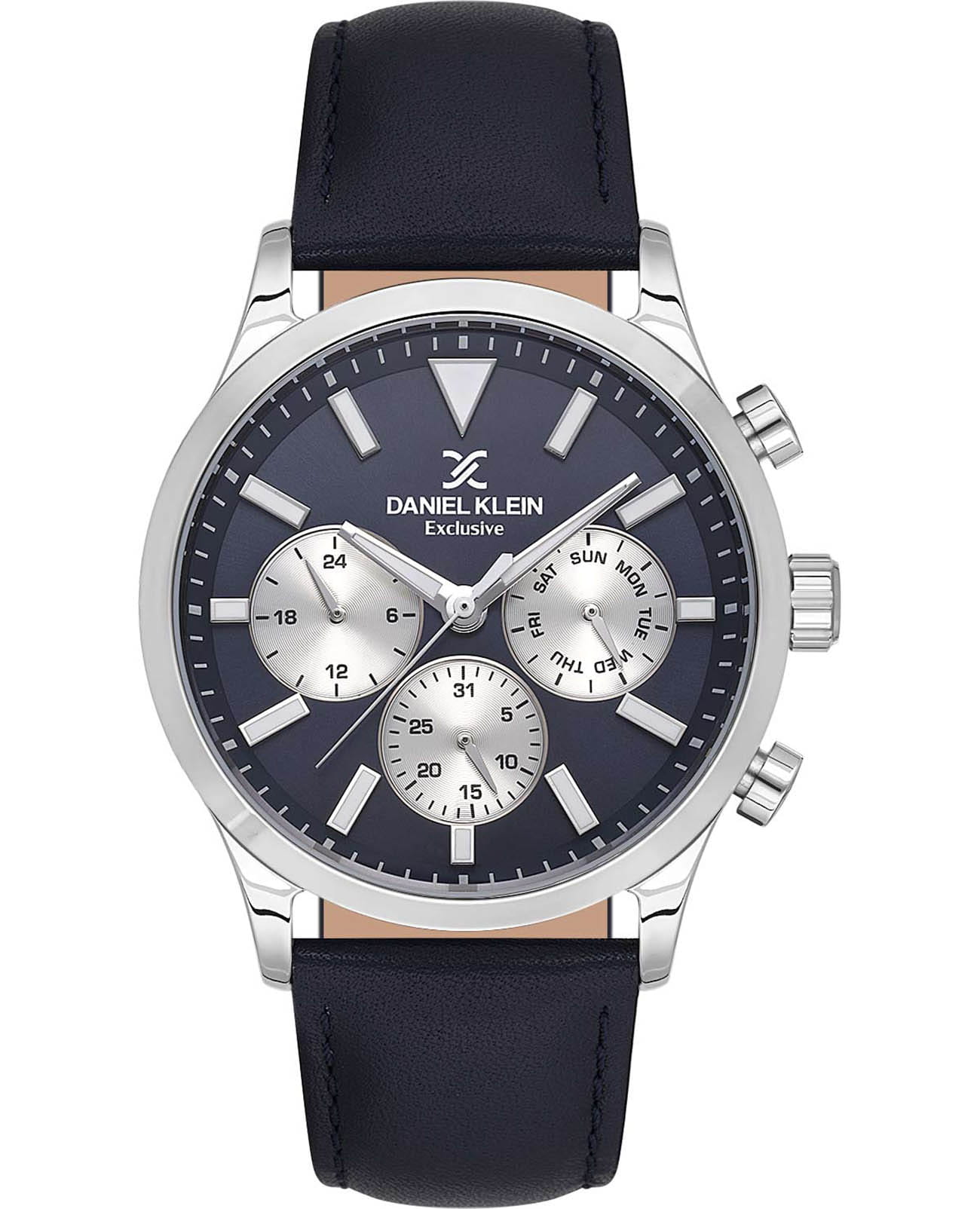 Daniel Klein Daniel Klein Exclusive DK.1.13745-2  DK.1.13745-2 кварцевые мужские часы синий циферблат, браслет кожаный — вид спереди