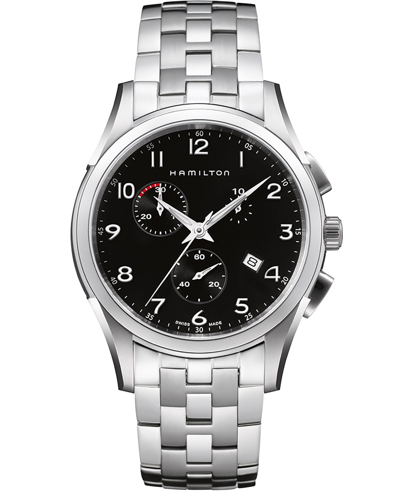 Hamilton Hamilton Jazzmaster Thinline Quartz H38612133  H38612133 кварцевые мужские часы черный циферблат, браслет нержавеющая сталь — вид спереди