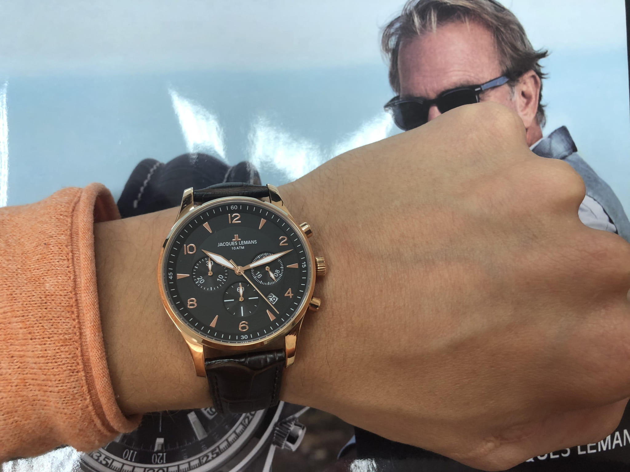 Jacques Lemans Jacques Lemans 1-1654G кварцевые мужские часы часы крупный план черный циферблата