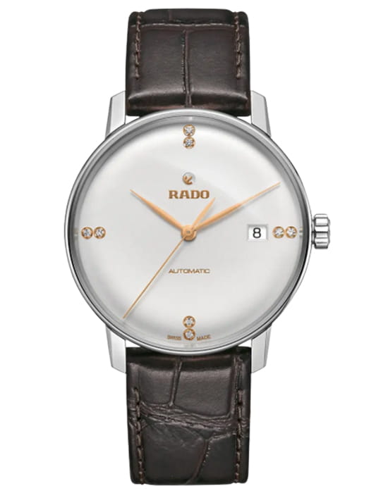 Rado Rado Coupole Classic Automatic Diamonds R22860725 Classic R22860725 механические мужские часы серебристый циферблат, браслет кожаный — вид спереди