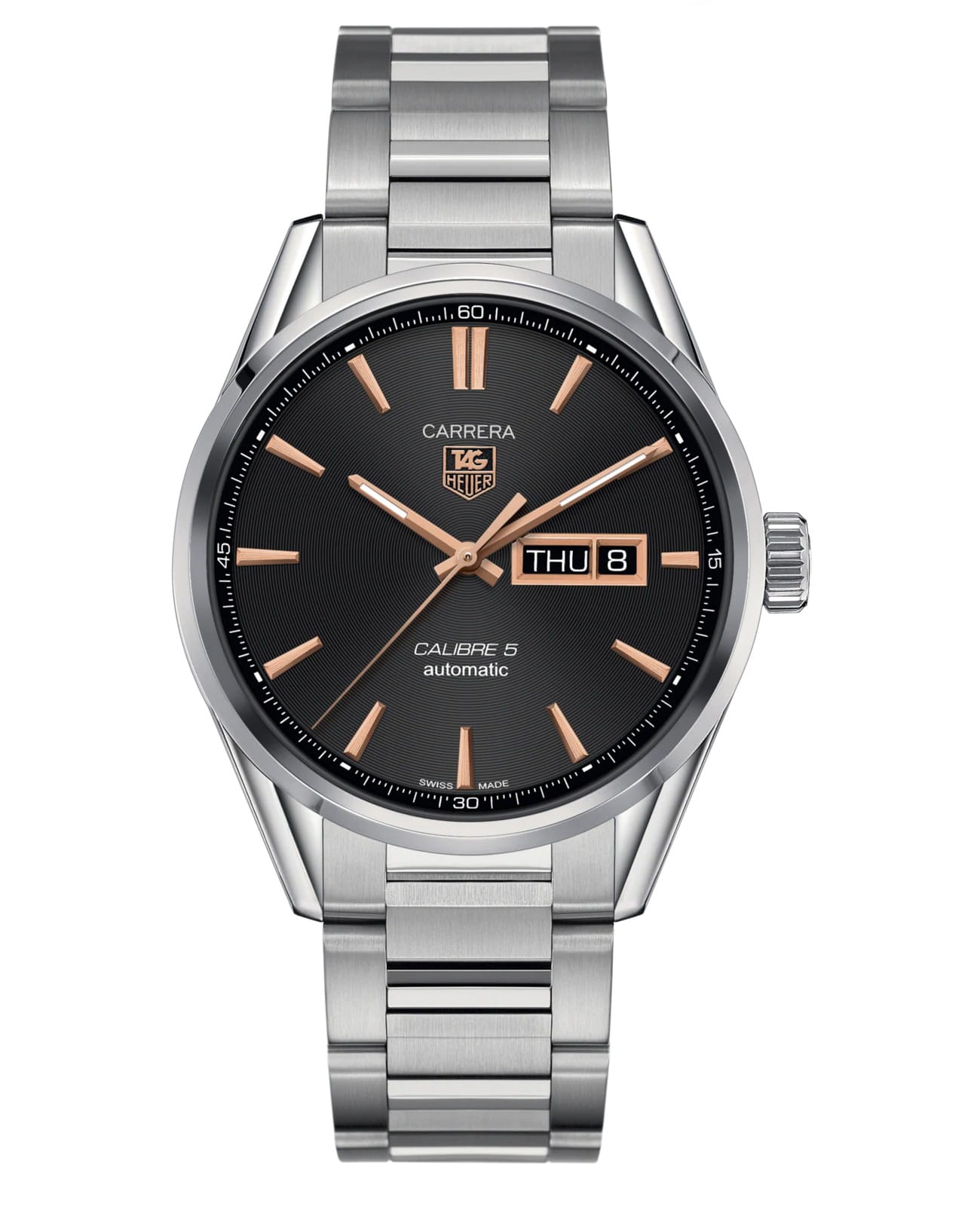 TAG Heuer TAG Heuer Carrera WAR201C.BA0723  WAR201C.BA0723 механические мужские часы черный циферблат, браслет нержавеющая сталь — вид спереди