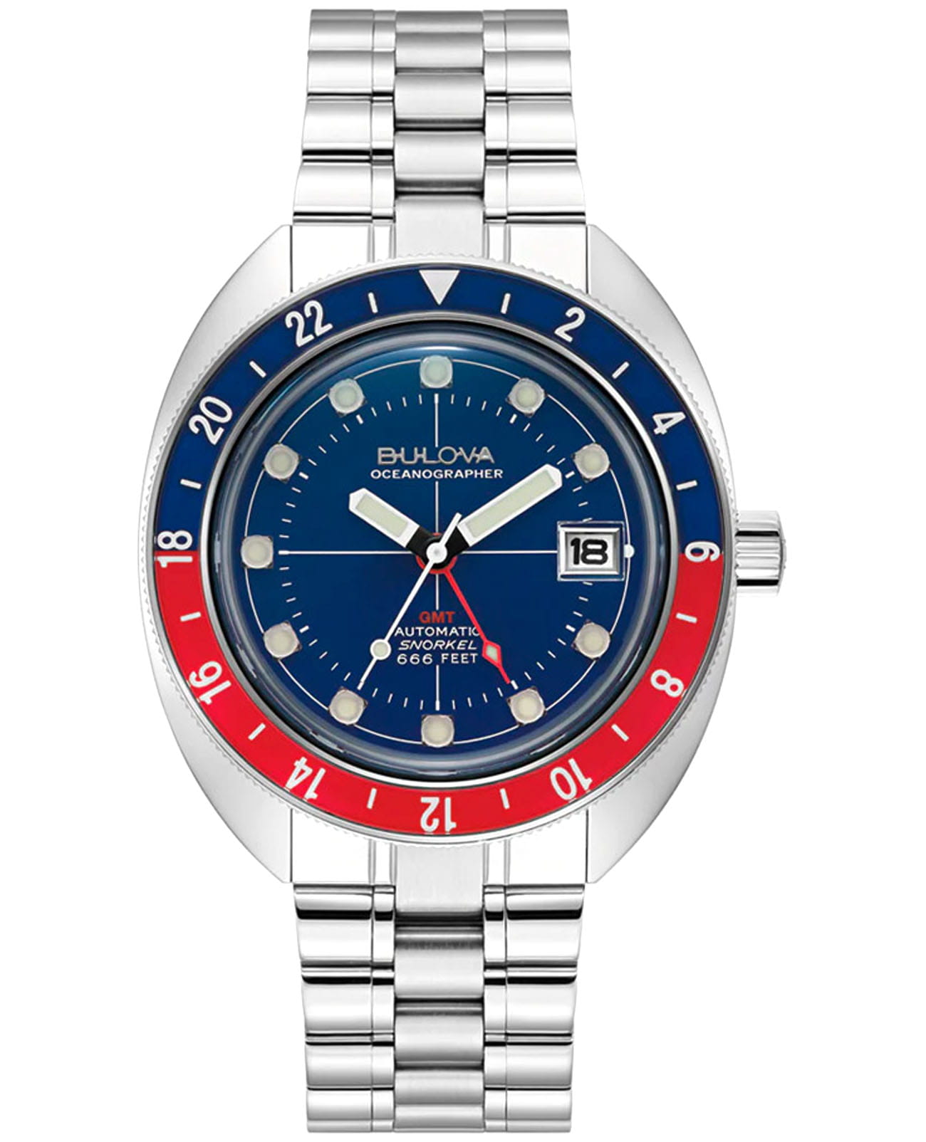 Bulova Bulova Oceanographer 96B405  96B405 механические мужские часы синий циферблат, браслет нержавеющая сталь — вид спереди