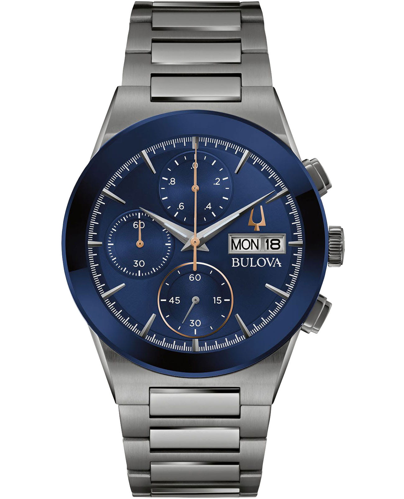 Bulova Bulova Millennia 98C143  98C143 кварцевые мужские часы синий циферблат, браслет нержавеющая сталь с ip-покрытием — вид спереди