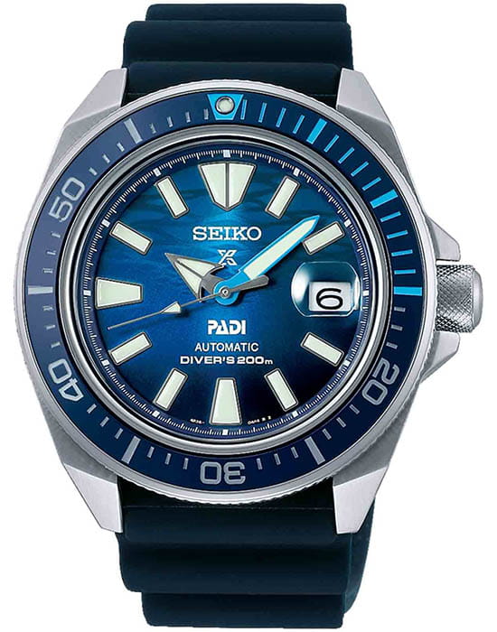 Seiko Seiko Prospex SRPJ93J1 PADI SRPJ93J1 механические мужские часы синий циферблат, браслет силикон — вид спереди