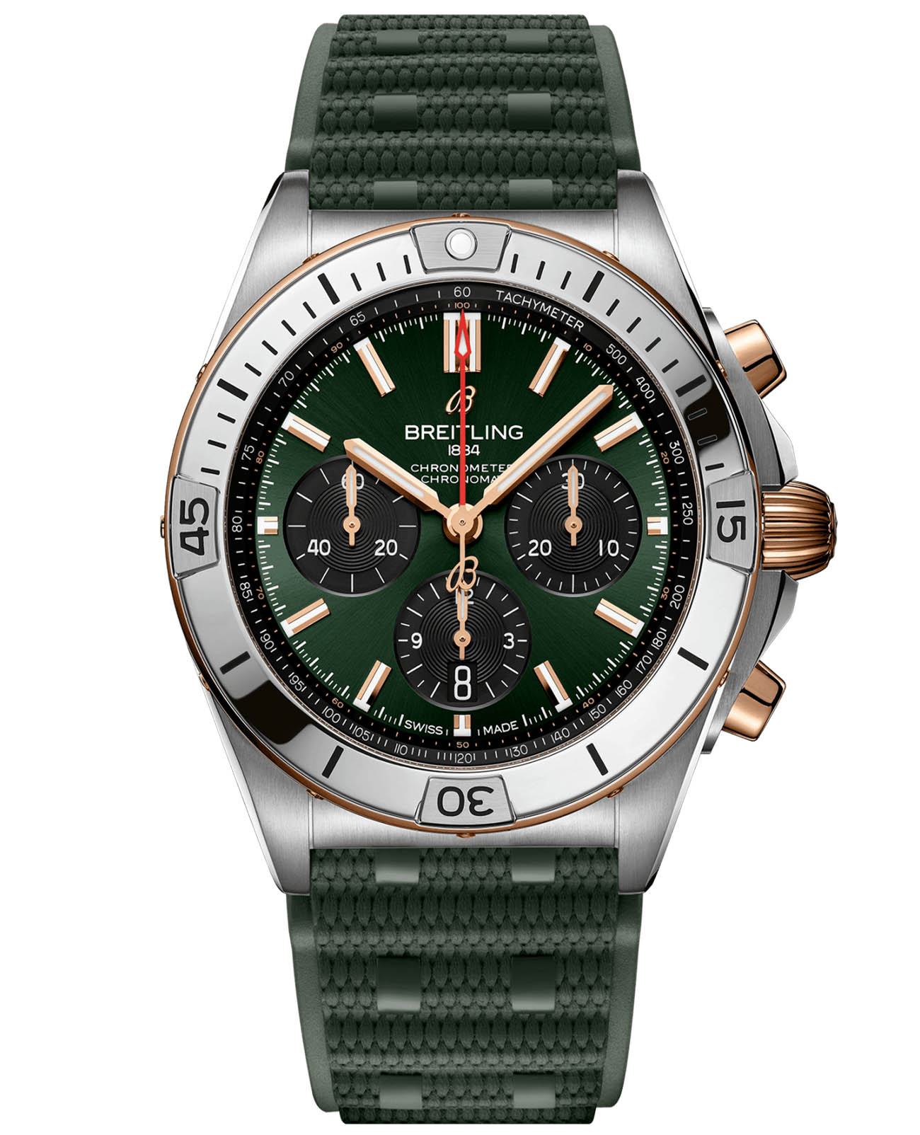 Breitling Breitling Chronomat B01 42 UB0134131L1S1  UB0134131L1S1 механические мужские часы зеленый циферблат, браслет каучук — вид спереди
