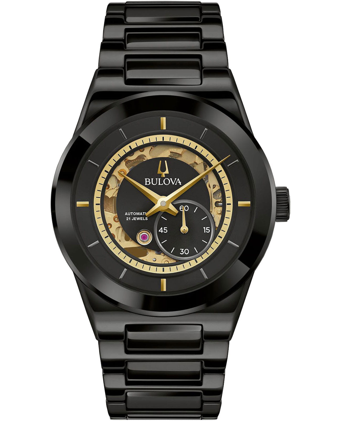 Bulova Bulova Millennia 98A291  98A291 механические мужские часы черный циферблат, браслет керамика — вид спереди