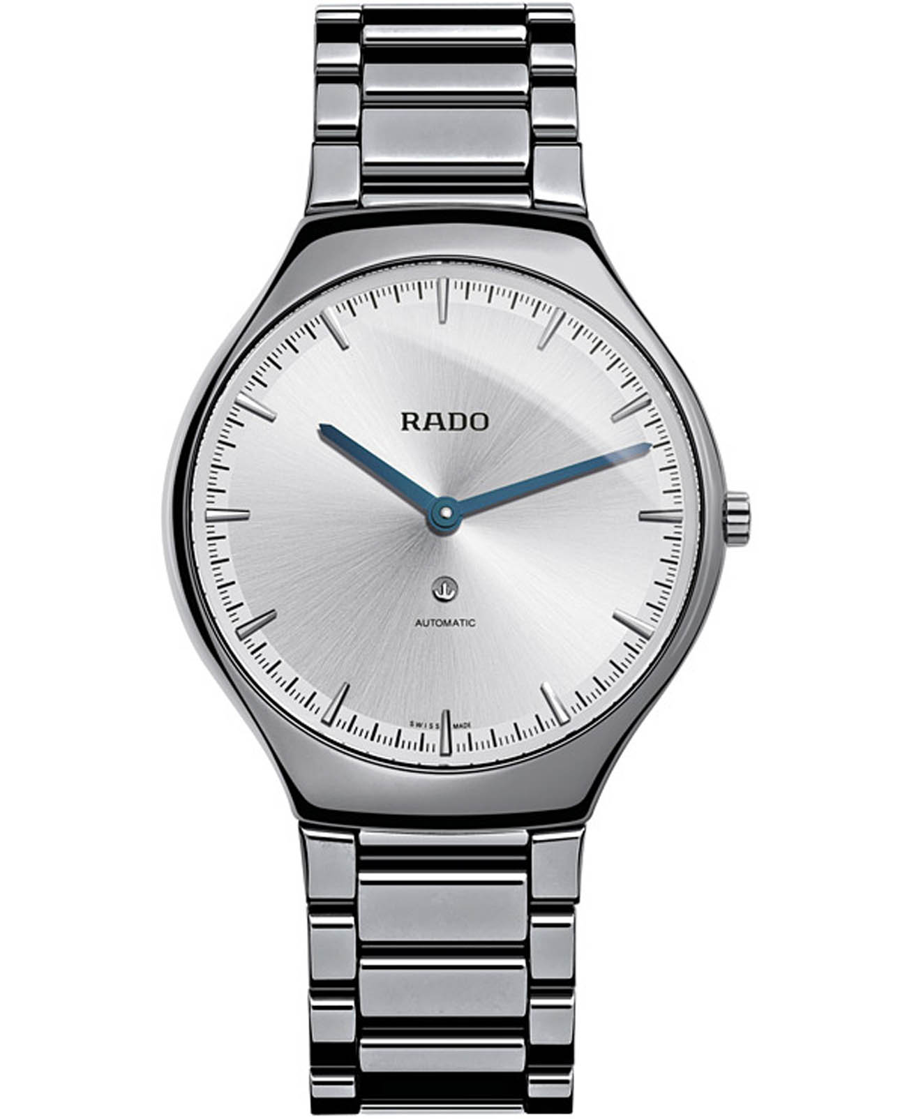 Rado Rado True Thinline R27972102 Automatic R27972102 механические мужские часы серебристый циферблат, браслет высокотехнологичная керамика — вид спереди