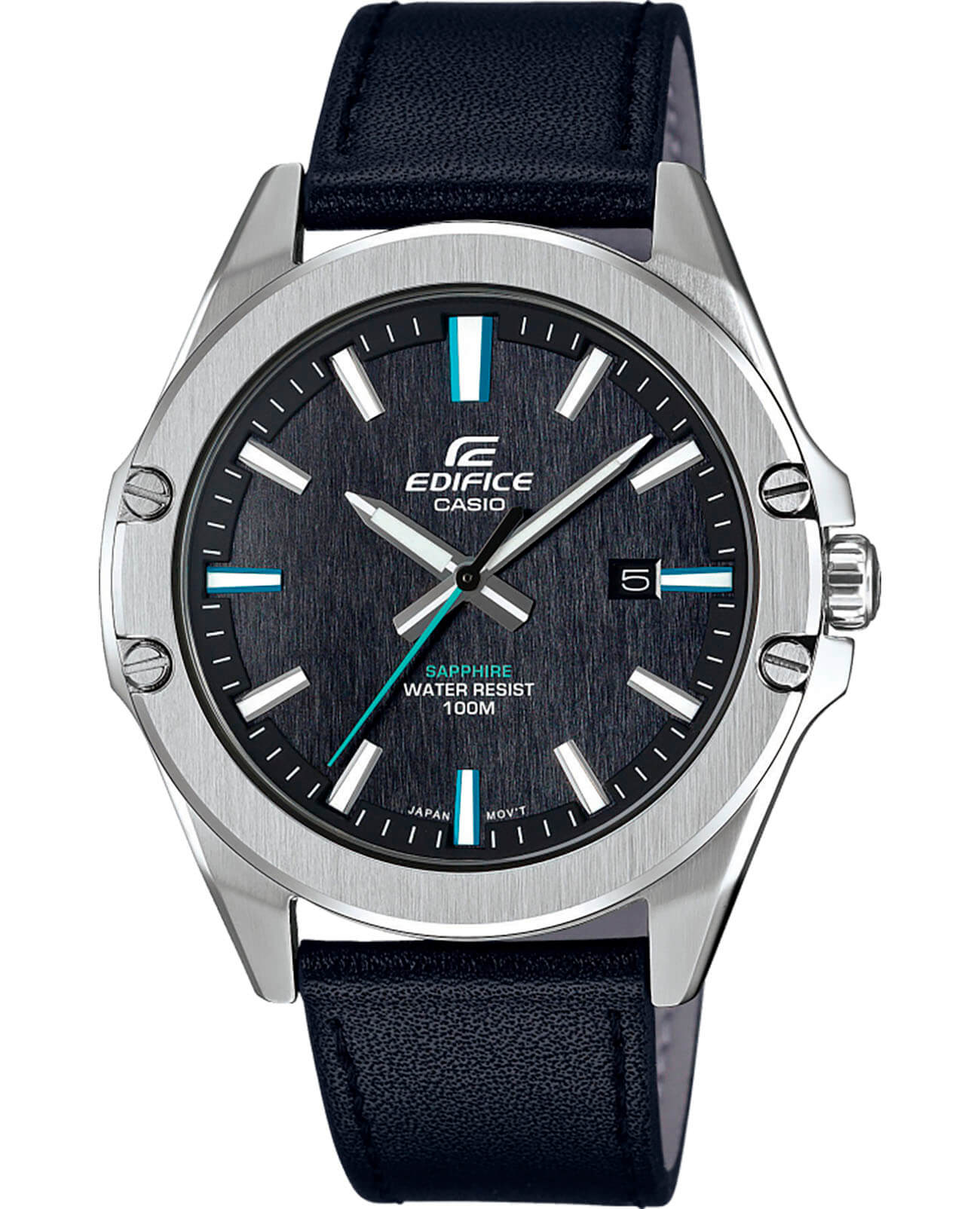 Casio Casio Edifice EFR-S107L-1A EFR EFR-S107L-1A кварцевые мужские часы серый циферблат, браслет кожаный — вид спереди