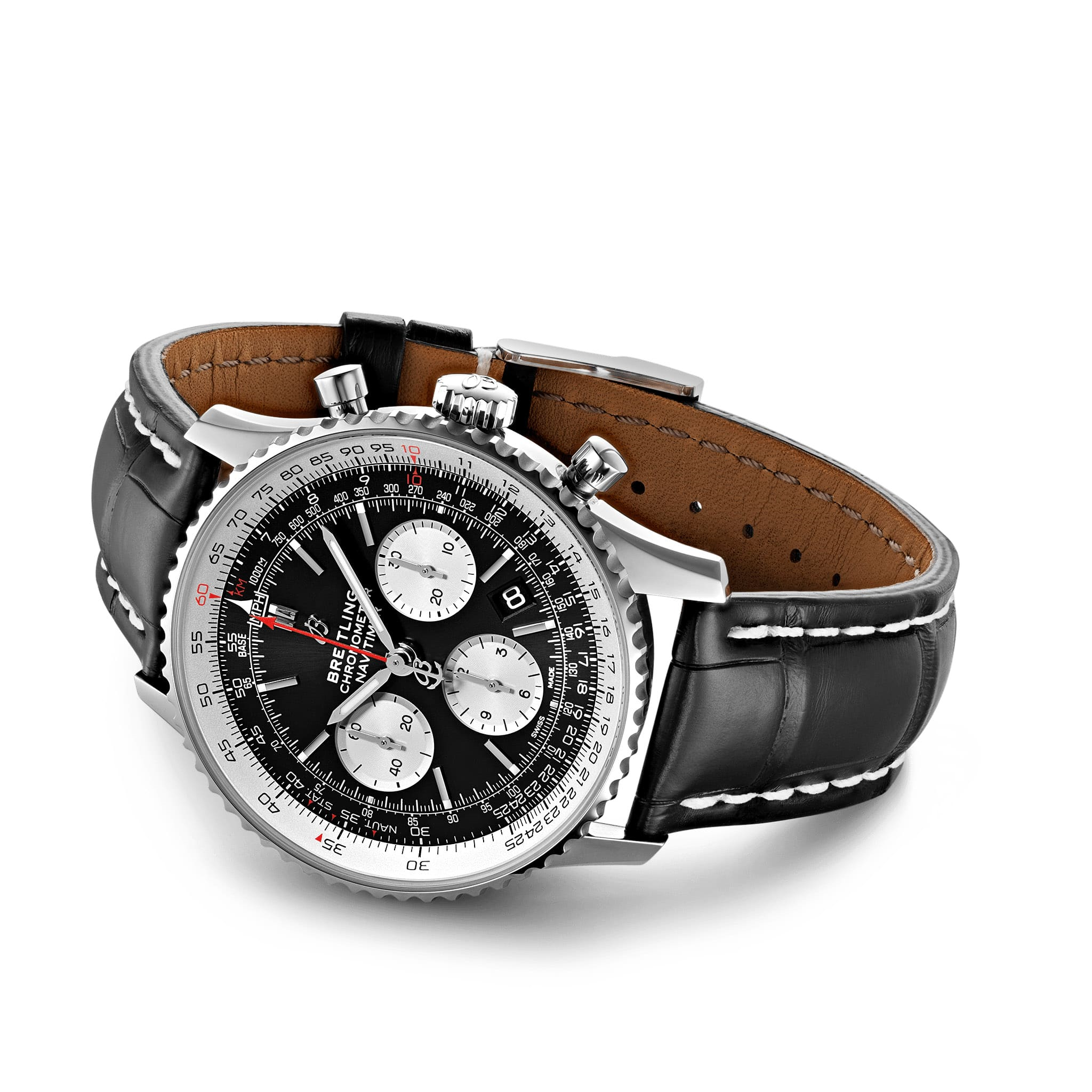 Breitling Breitling Navitimer B01 Chronograph 43  AB0121211B1P1, navitimer швейцария мужские часы на браслете кожаный боковой вид