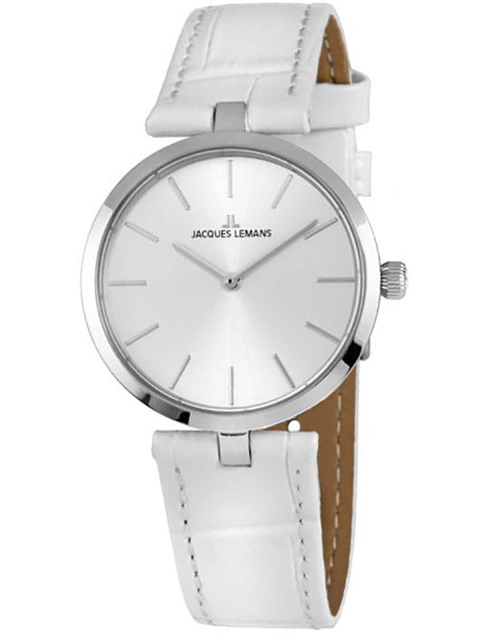 Jacques Lemans Jacques Lemans 1-2024N  1-2024N кварцевые женские часы белый циферблат, браслет кожаный — вид спереди