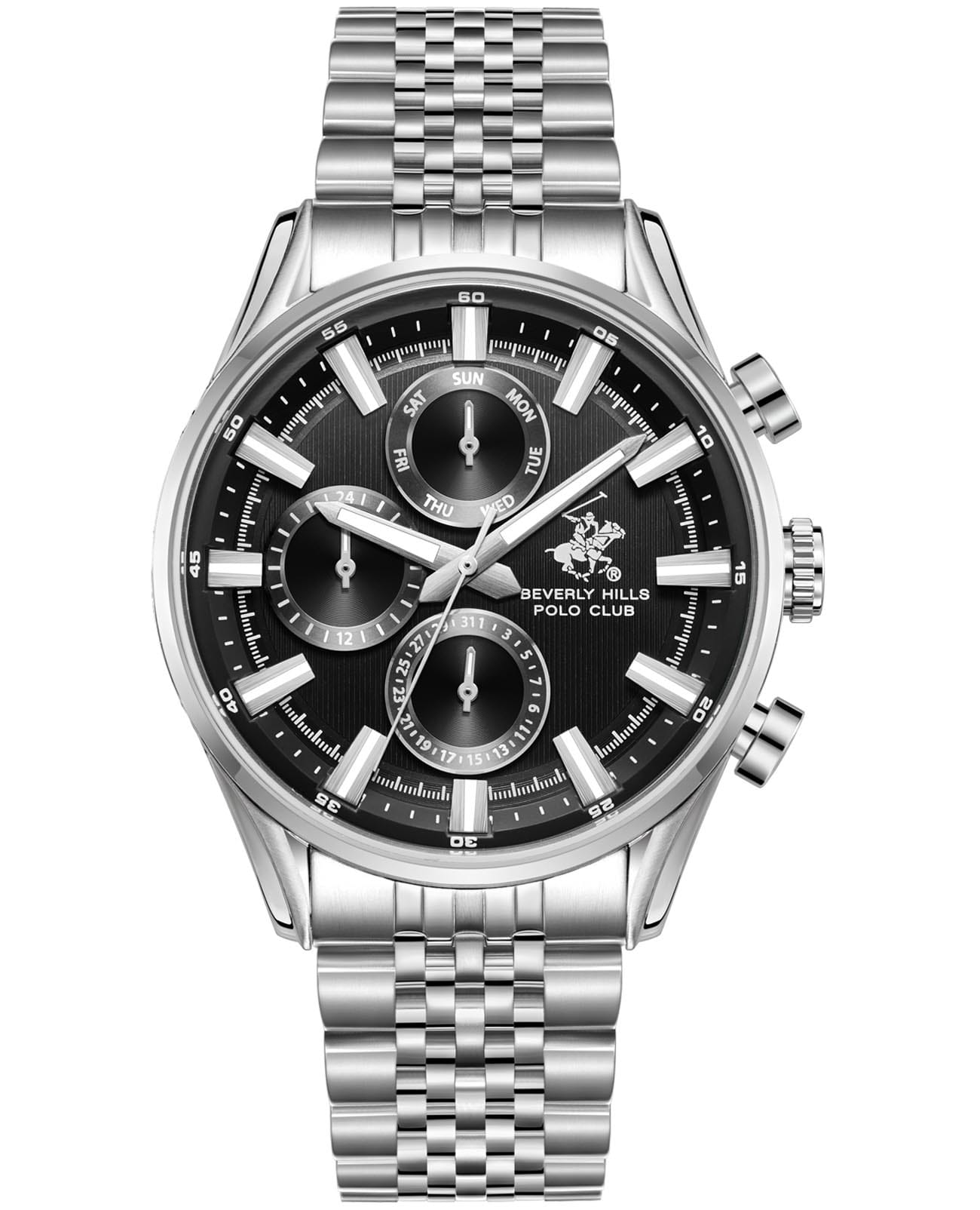 Beverly Hills Polo Club Beverly Hills Polo Club BP3823X.350  BP3823X.350 кварцевые мужские часы черный циферблат, браслет нержавеющая сталь — вид спереди
