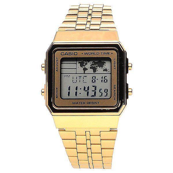 Casio Casio Illuminator A-500WEGA-9E  A-500WEGA-9E автокварц (кинетик) мужские часы  циферблат, браслет сталь c pvd покрытием — вид спереди