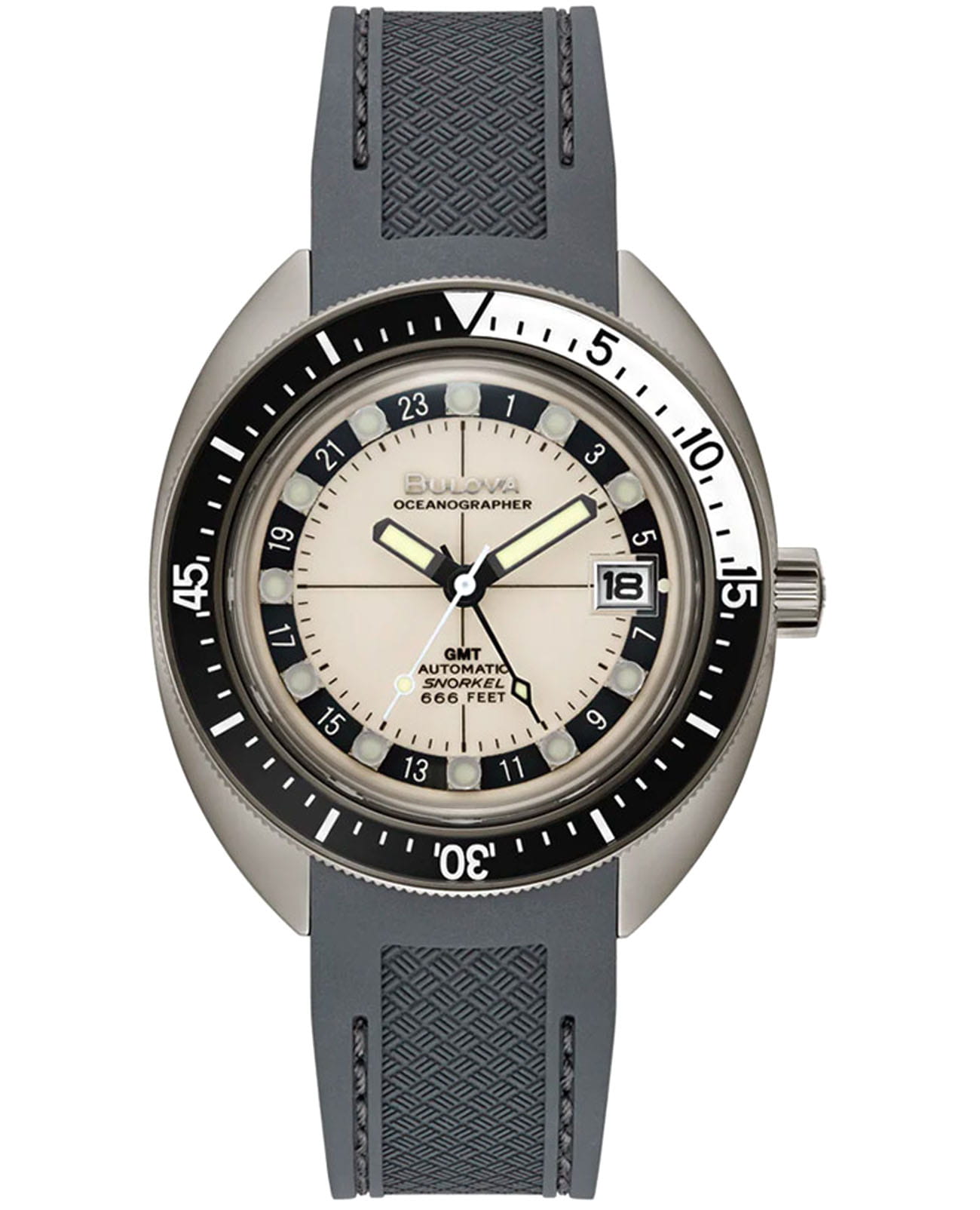 Bulova Bulova Oceanographer 98B407  98B407 механические мужские часы бежевый циферблат, браслет каучук — вид спереди