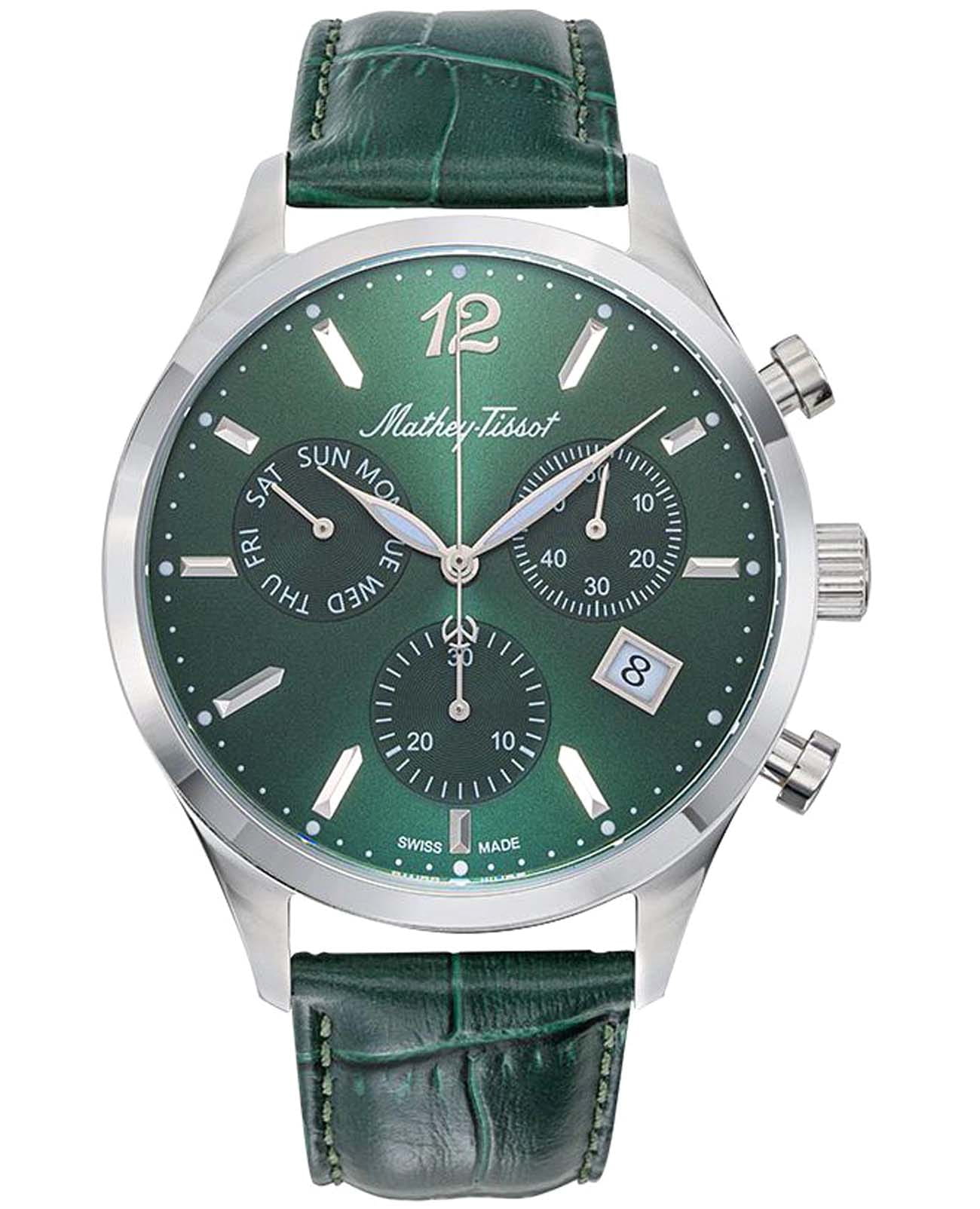 Mathey-Tissot Mathey-Tissot Urban H411CHALV  H411CHALV кварцевые мужские часы зеленый циферблат, браслет кожаный — вид спереди