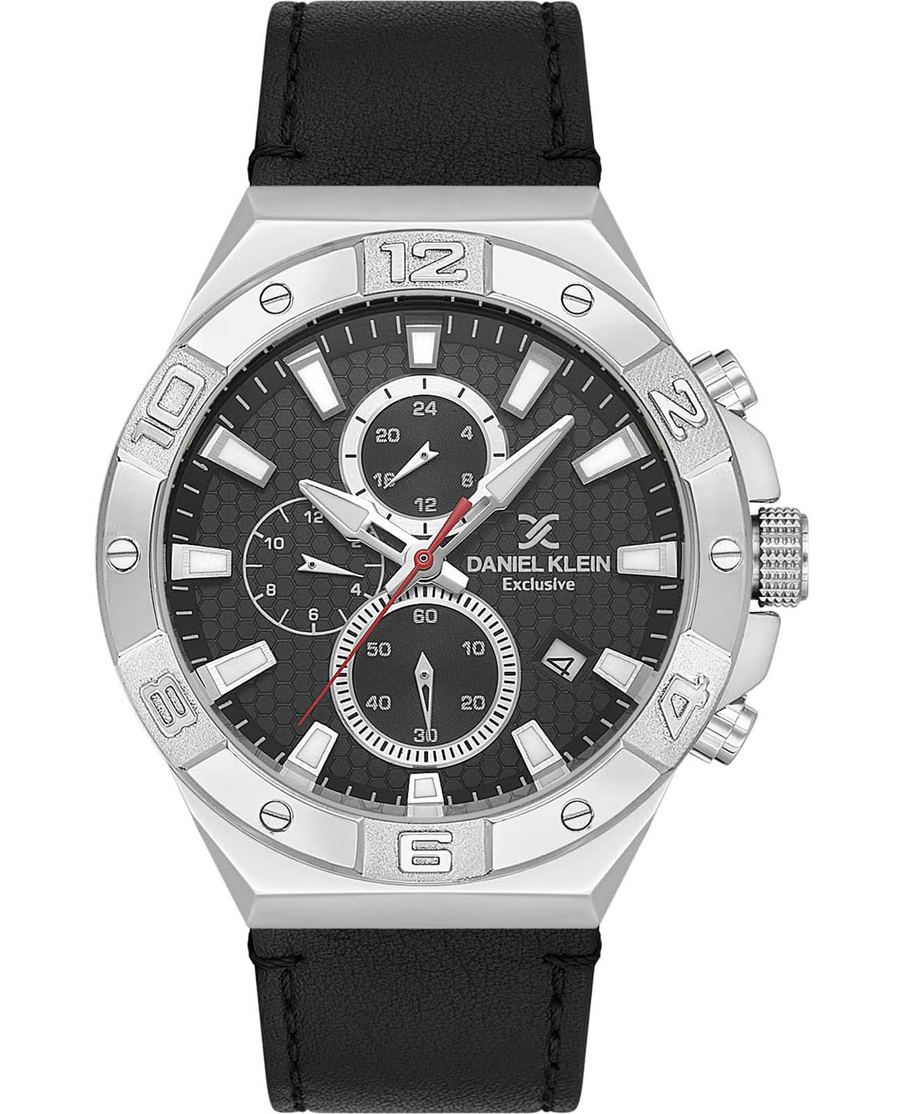 Daniel Klein Daniel Klein Exclusive DK.1.13744-1  DK.1.13744-1 кварцевые мужские часы черный циферблат, браслет кожаный — вид спереди