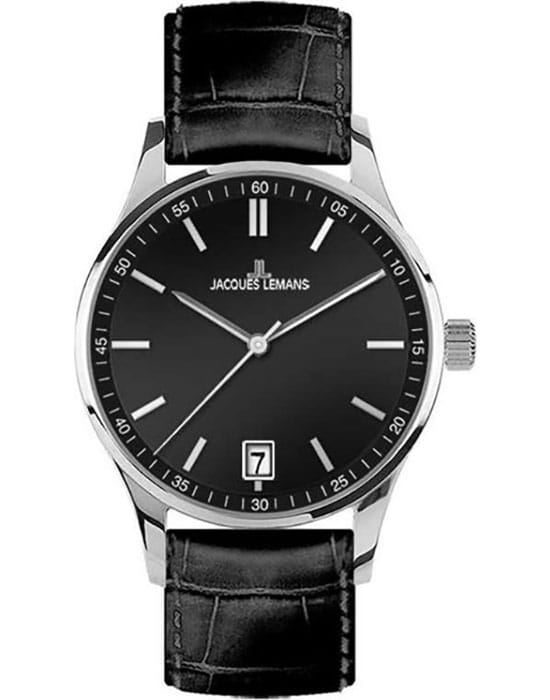 Jacques Lemans Jacques Lemans 1-2027A  1-2027A кварцевые женские часы черный циферблат, браслет кожаный — вид спереди
