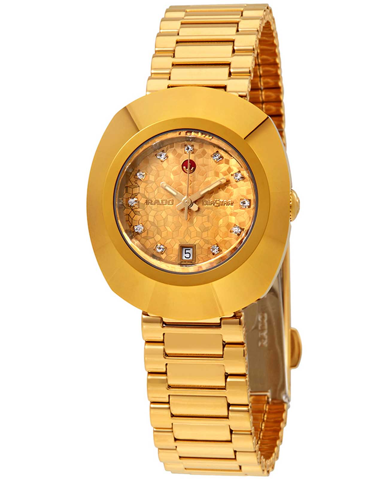 Rado Rado The Original R12416643 Automatic R12416643 механические женские часы золотой циферблат, браслет нержавеющая сталь с pvd-покрытием — вид спереди